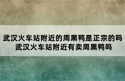 武汉火车站附近的周黑鸭是正宗的吗 武汉火车站附近有卖周黑鸭吗